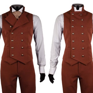 Double Breasted Waistcoat & Trousers by Excalibur Belgium, Victorian vintage vest for men, Dandy steampunk, Made to Measure, Rust Brown