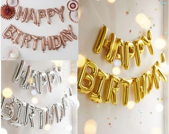 16" Large Happy BIRTHDAY BANNER, Happy Birthday Bunting , Happy Birthday Decoration, Silver Gold Rose gold birthday banner