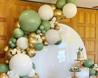 DIY Dusty Green, White, and Gold Balloon Garland Kit  Baby Shower, Bridal Shower , Birthday, Anniversary, Wedding Arch Kit, Balloon arch kit