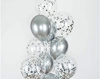 10 or 20pcs 12&quot; Silver Balloons, Silver chrome Balloon, Birthday Balloons, Team Bride Balloons, Hen Party Balloons, Wedding Balloon.