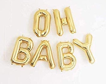 Oh BABY Banner, Baby shower Banner OH BABY foil Balloons banner Baby shower Bunting, Gold banner Baby Shower decoration Baby shower backdrop