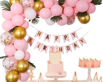 Balloon Arch Pink Rose Gold Birthday Banner Women Birthday Decoration Girls Birthday Decoration Birthday Backdrop First Birthday decor