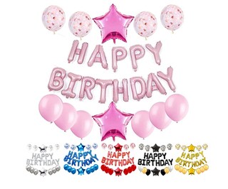 Decorazione Compleanno Lilla Con Striscione Happy Birthday E 16 Palloncini Assortiti - Kit Festa Per Donna E Uomo