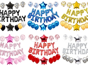 Happy Birthday Balloon Banner Set: Latex & Confetti Balloons