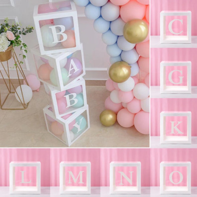 A-Z 0-9 Custom balloon box Personalised blocks Boy Girl Baby Shower Christmas decor Party DecorTransparent Cardboard Box & Letters, Numbers image 4