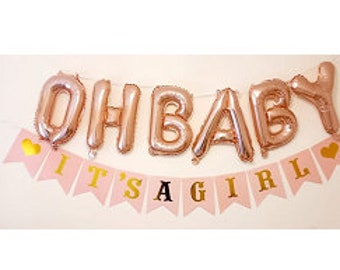 It's a Girl Banner, Baby Shower Banner, Girl BABY SHOWER DECORATION, Baby Girl Announcement, Baby shower bunting, Gender reveal banner.