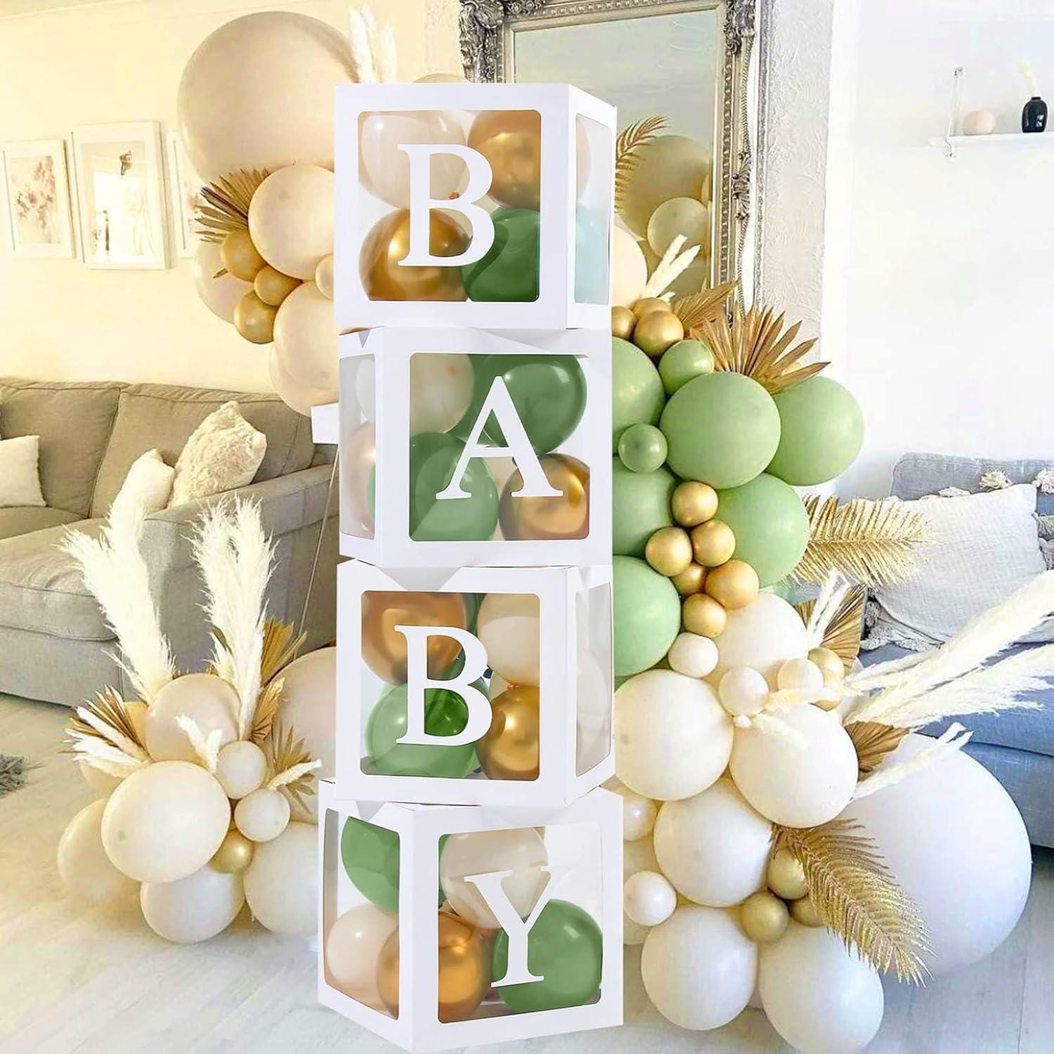 Lettere in oro bianco AZ Scatola per palloncini per bambini Scatola per decorazioni di compleanno Scatola per imballaggio per palloncini cubici per decorazioni di nozze per baby shower  15