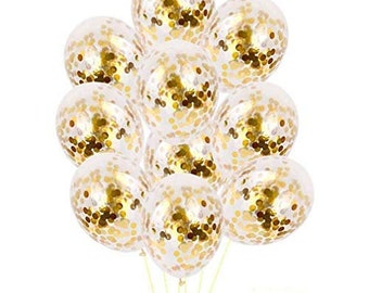 5 or 10pcs 12" Gold Confetti Balloons, confetti Balloon, Birthday Team Bride Hen Party  Wedding Baby shower Christmas Balloon