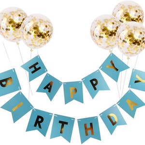Happy Birthday Banner , Birthday Bunting, Confetti Balloon ,birthday decoration, Men Birthday Decoration, birthday banner, Blue Banner