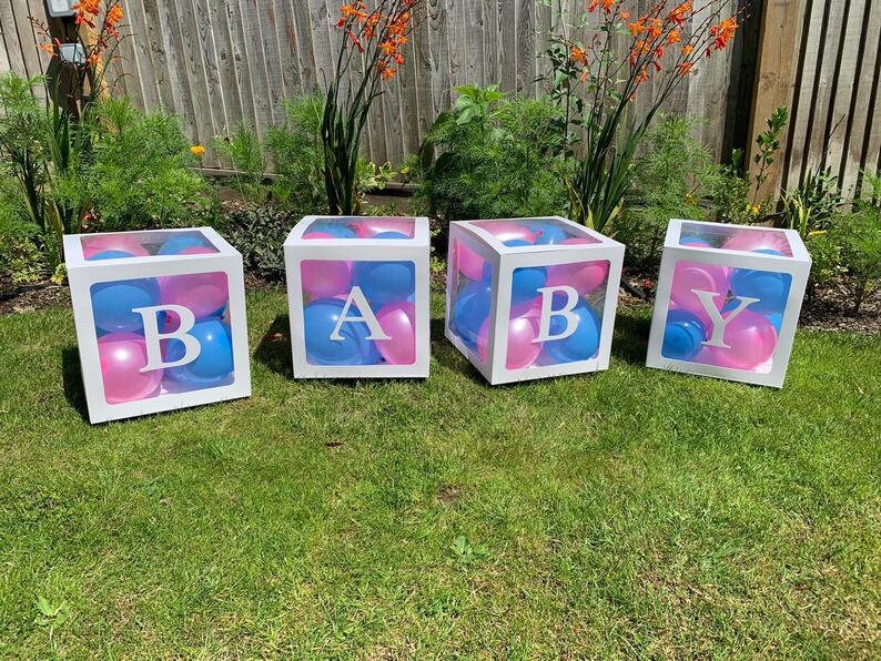 Baby Box, Baby Shower decoration, Gender Reveal decoration, Baby Balloon Boxes, Neutral baby shower decor, baby announcement Pink/Blue Balloons