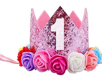 Decoración para el primer cumpleaños Corona para el primer cumpleaños Sombrero para la fiesta del primer cumpleaños Corona con purpurina para la fiesta del primer cumpleaños de niña Corona para el primer cumpleaños
