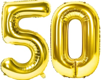50th Birthday Balloons, Gold Number 50 Birthday and Anniversary Party Decoration, Milestone Celebration