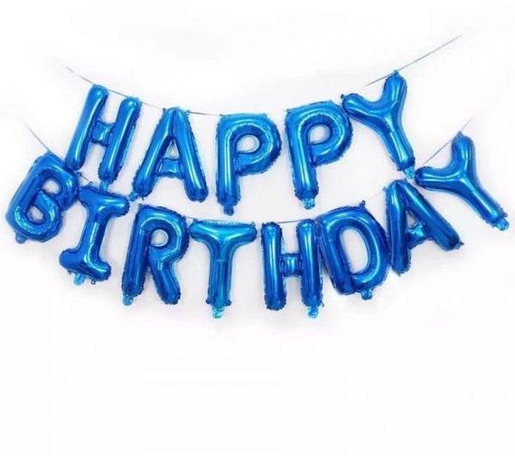 Happy Birthday Wimpelkette – Banner In Rosa, Blau, Grün, Lila Mit Gold-Buchstaben & Ballons