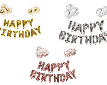 Large 16" Self Inflating Happy BIRTHDAY BANNER with BALLOONS, Happy Birthday Bunting , Happy Birthday Decor, Happy Birthday Foil Banner
