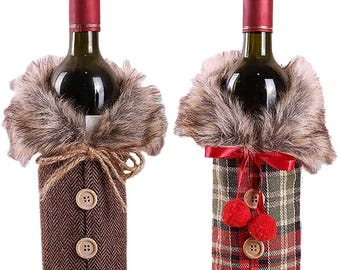 Pack of 2 Christmas Wine Bags, Wine Bottle covers, Christmas Gifts, Xmas Table Decorations, wine bags for weddings, Xmas Table Decoration