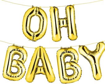 Oh BABY Banner, Baby shower Banner OH BABY foil Balloons banner Baby shower Bunting, Gold banner Baby Shower decoration Baby shower backdrop