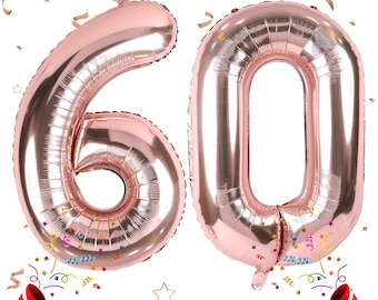 Rose Gold 60th Birthday and Anniversary Party Decoration, Milestone Celebration, 32-Inch Number  Balloon