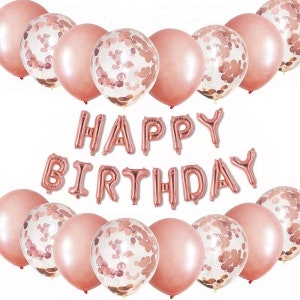 Rose Gold Happy Birthday Balloons Banner, Party Decoration