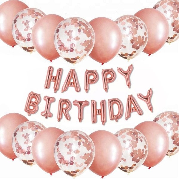 Rose Gold Happy Birthday Balloons Banner, Party Decoration