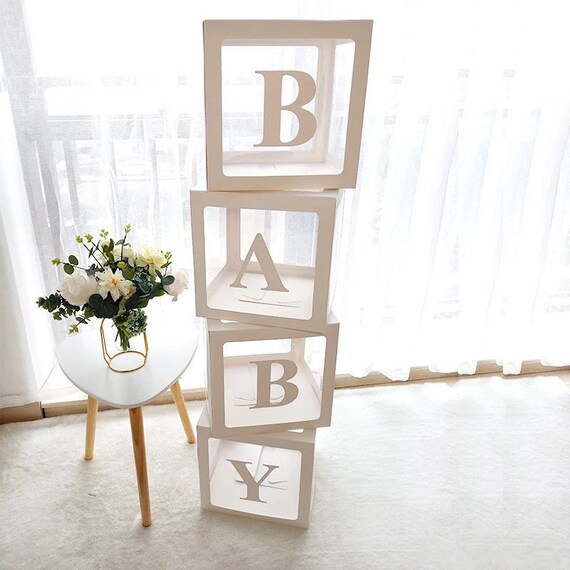 White Clear Baby Balloon Boxes Baby Shower Baby Blocks with Etsy