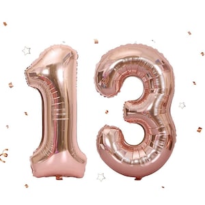 Palloncino con numero 13, decorazioni per il 13° compleanno, palloncini oro rosa, palloncini di compleanno, decorazione per il 13° compleanno, decorazione per il 13° anniversario
