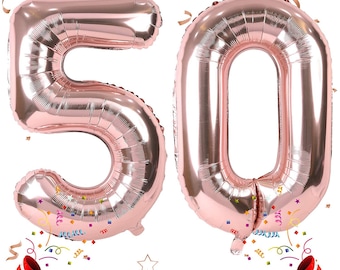 Rose Gold 50 Number Balloons, 50th Birthday and Anniversary Decoration, Milestone birthday