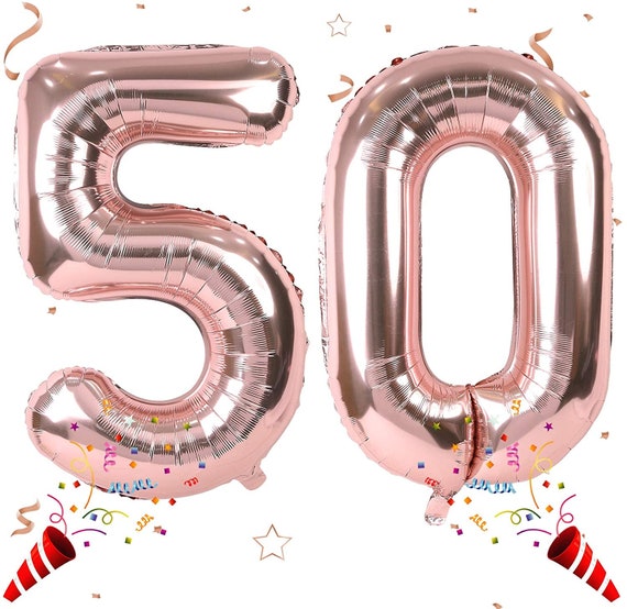 Decorazioni Per Compleanno 50 Anni Donna - Kit Oro Rosa Con Palloncini, Striscione, Pom Pom, Centrotavola E Topper Torta - 4