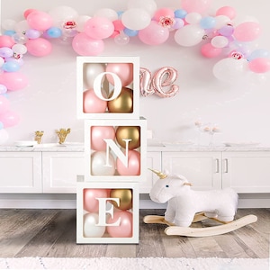 One Box 1st Birthday Decoration  White Clear One Balloon Boxes  First Birthday Decoration  One Balloon Box Cake Smash Backdrop