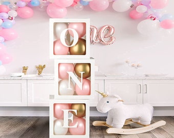 One Box 1st Birthday Decoration  White Clear One Balloon Boxes  First Birthday Decoration  One Balloon Box Cake Smash Backdrop