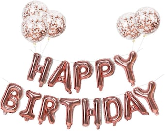 Grande 16 "Autogonfiante Buon compleanno Banner coriandoli Palloncini Lettera Banner Bunting Party Decorazione Compleanno Decorazione Foil Banner