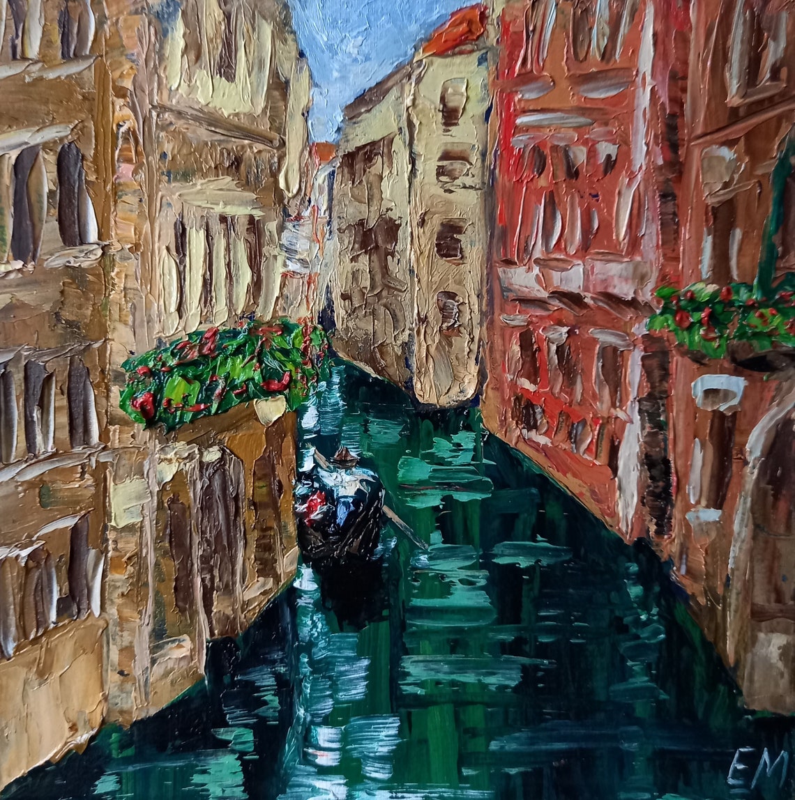 Venice Canal Painting Original Oil Art Cityscape Water Canal Etsy