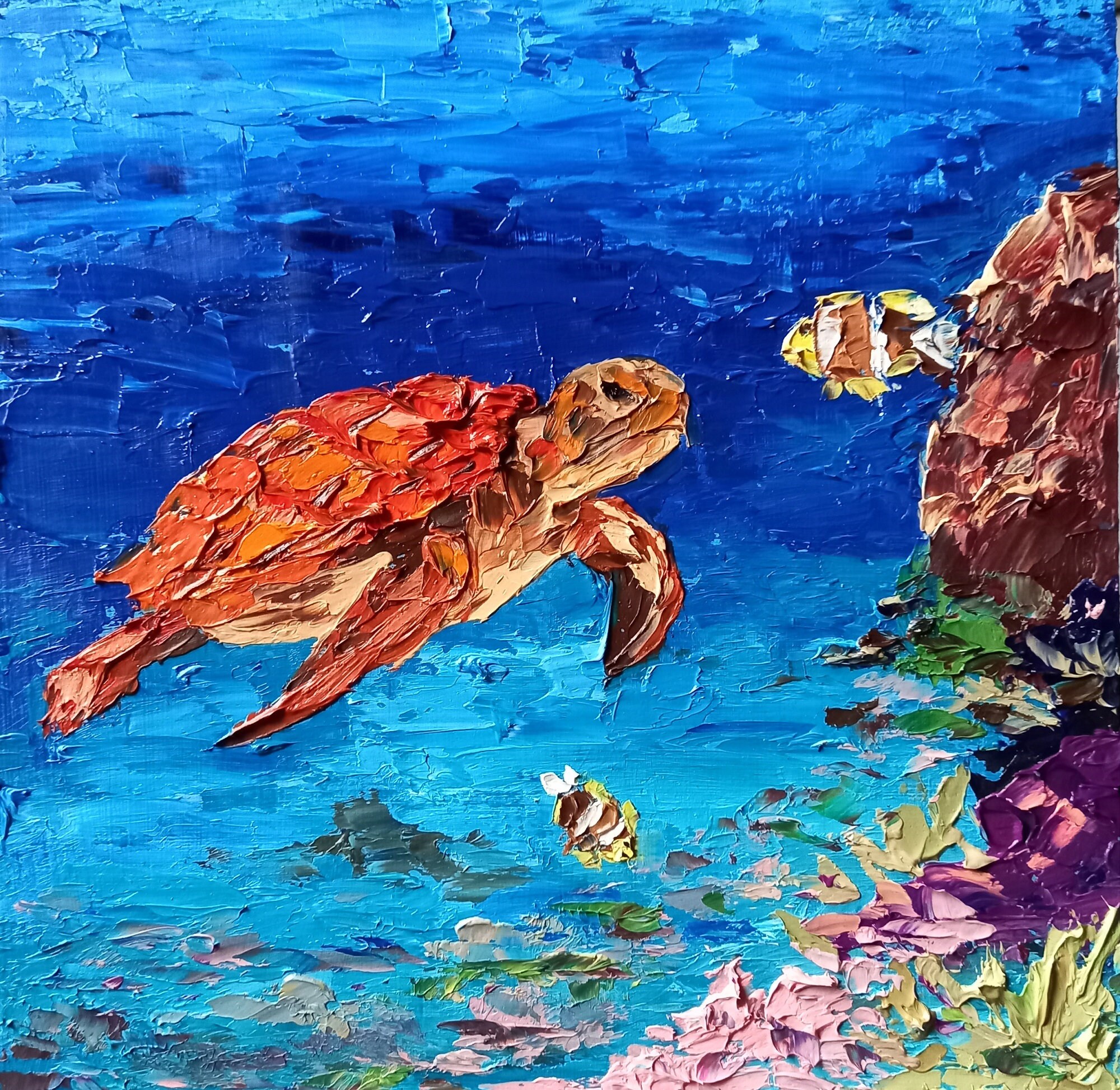 Sea turtle painting Underwater Painting Original oil painting Etsy