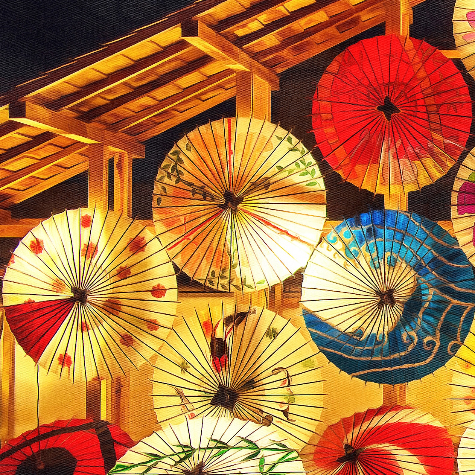 Japanese Umbrellas Large Wall Print 3 Panels Parasols in Etsy