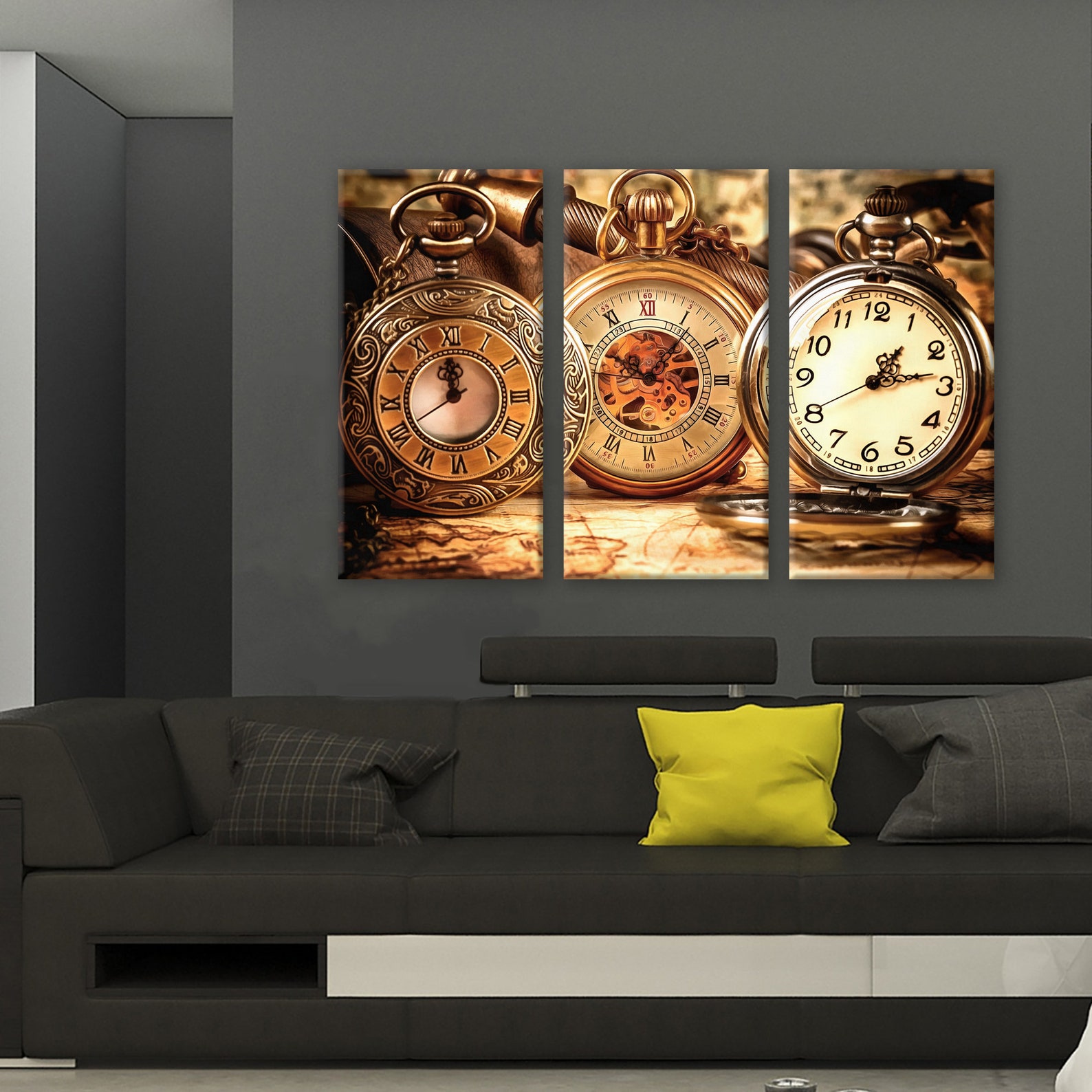 Antique Pocket Watches Wall Art Canvas Old Gold Clocks Print Etsy
