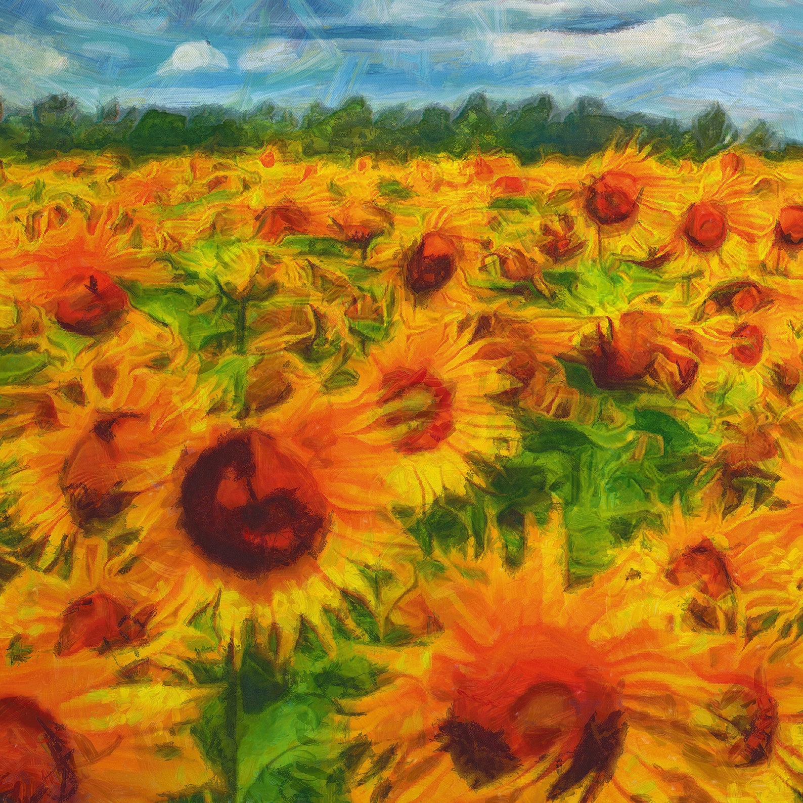 Sunflower Field Large Wall Print 3 Panels Yellow Blossom