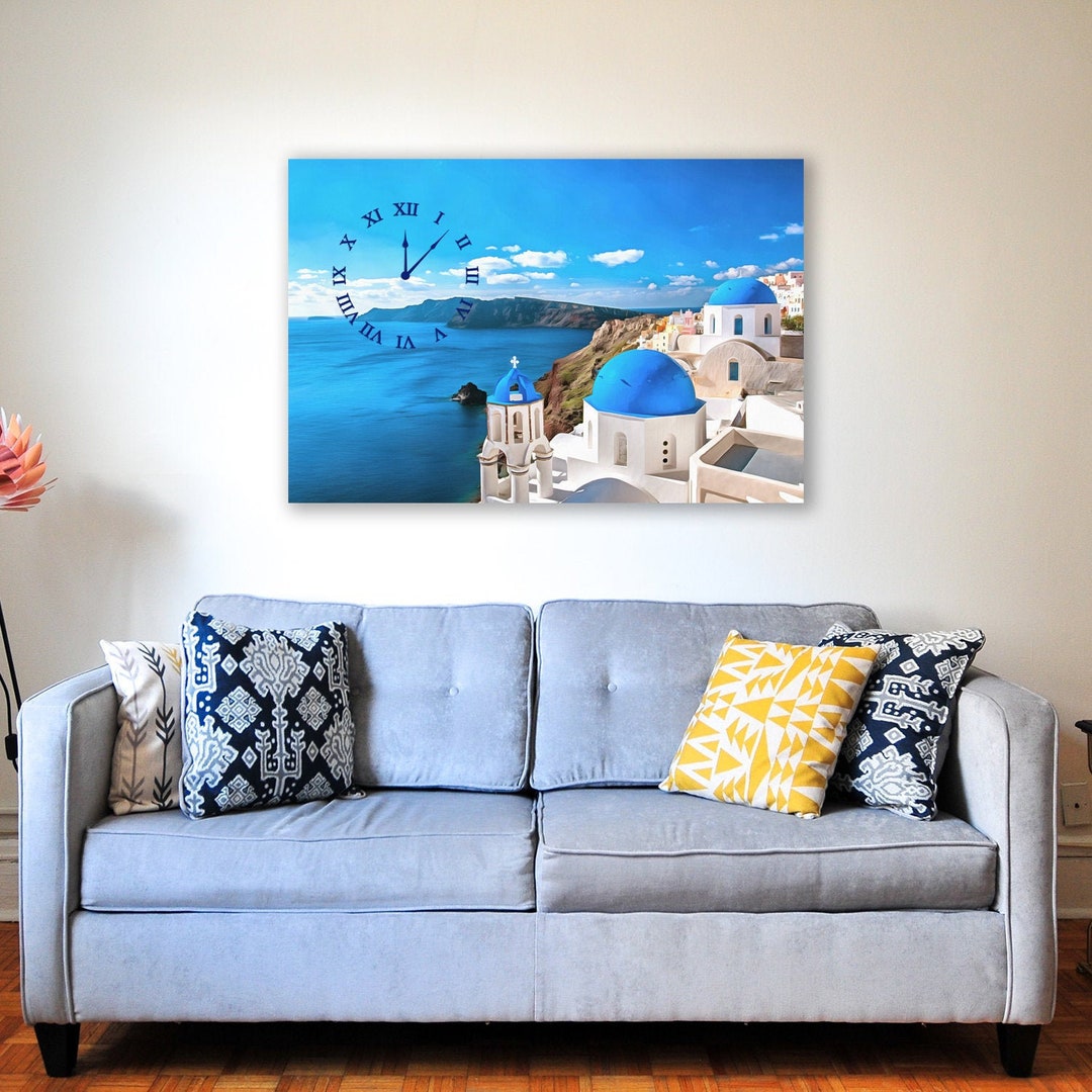 Santorini Greece Wall Art City Canvas Wall Art Clock Sea Etsy