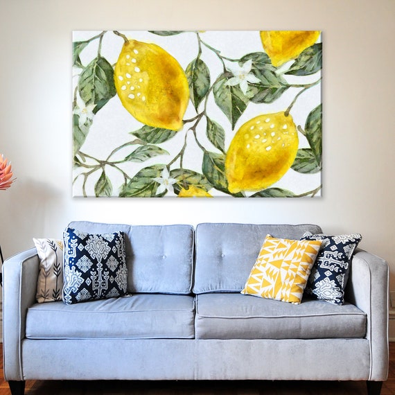 Lemon Print 3 Panels Lemon Leaves Wall Art Yellow & Green - Etsy