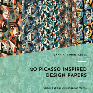 20 Pablo Picasso Inspired Design Printable Papers | Scrapbook Papers | Seamless Patterns | DIY Craft | Journal |  Abstract | Decoupage