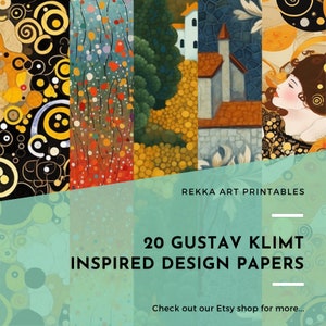 20 Gustav Klimt Inspired Design Printable Papers | Scrapbook Papers | Seamless Patterns | DIY Craft | Journal |  Symbolism | Decoupage