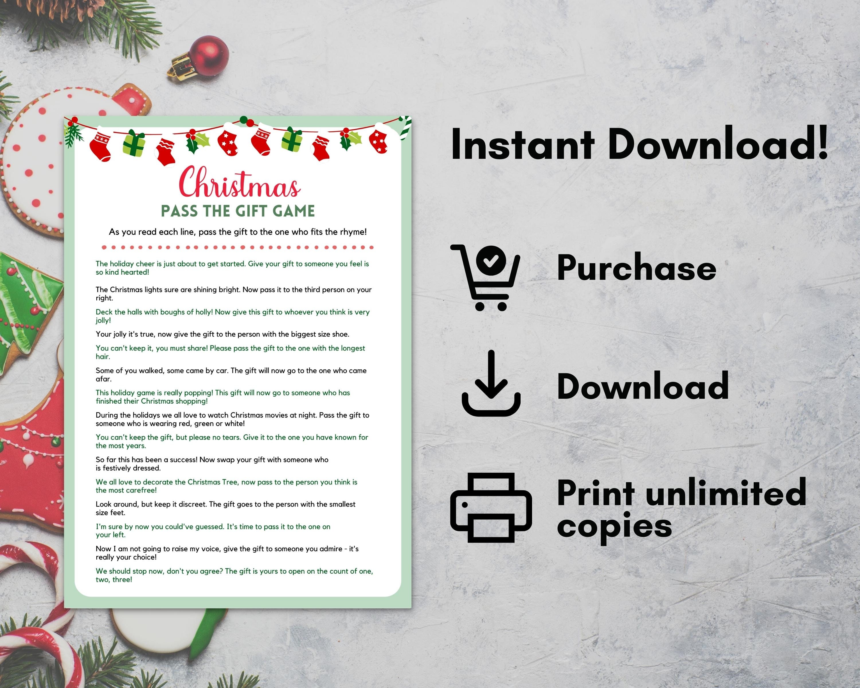 Pass the Gift Game for Christmas, Christmas Gift Exchange, Pass the