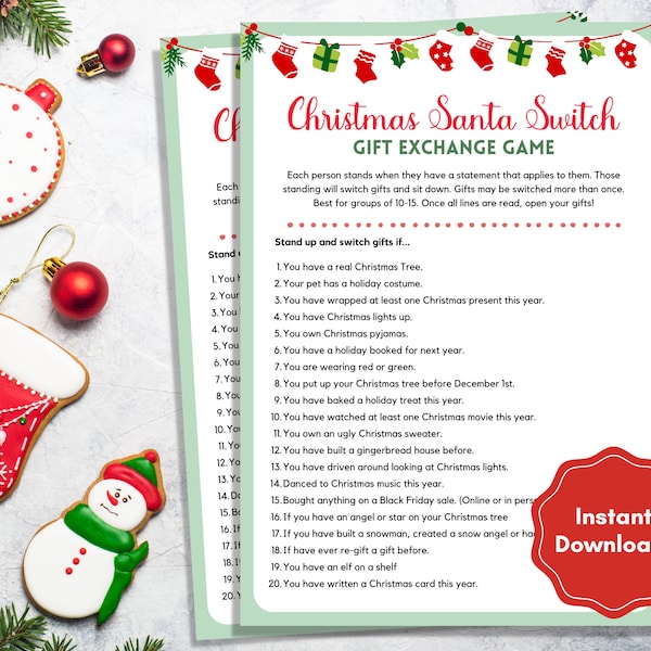 Santa Switch game, Gift Exchange Game, Gift Swap Game, Pass the Parcel, Christmas party game, Gift Exchange Ideas, Christmas activity, Games