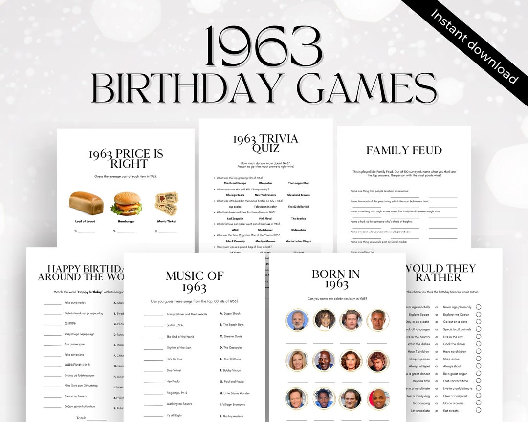 Spiele Zum 60 Geburtstag Zum Ausdrucken 60. Geburtstag Spiele, 1963 Geburtstag Party Spiele, Geboren 1963