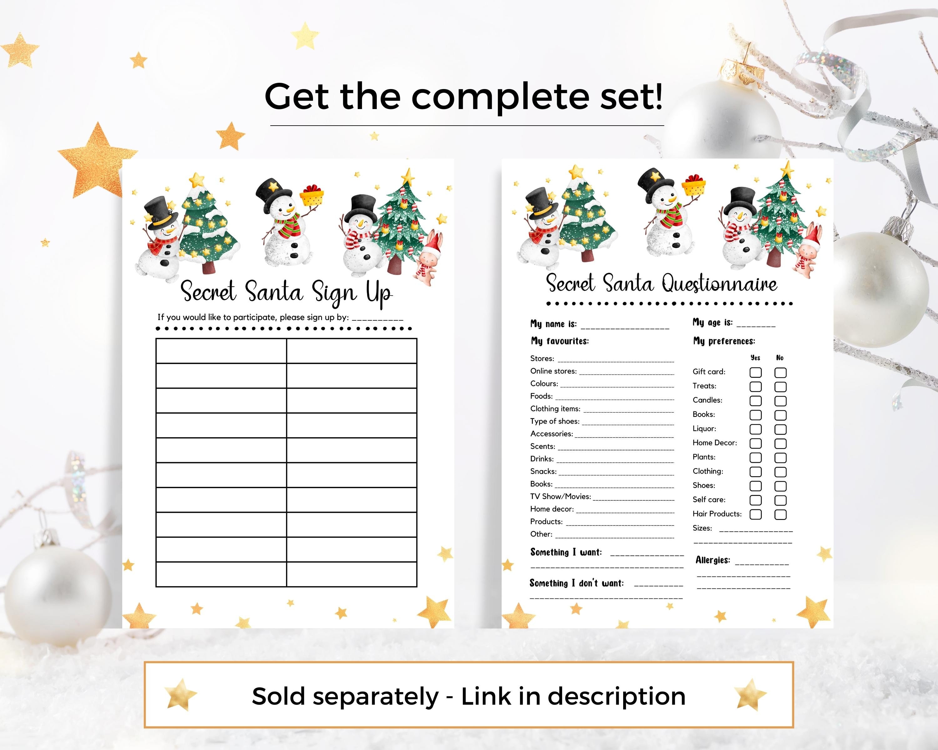 Secret Santa Sign up Sheet Secret Santa Exchange Secret Etsy UK