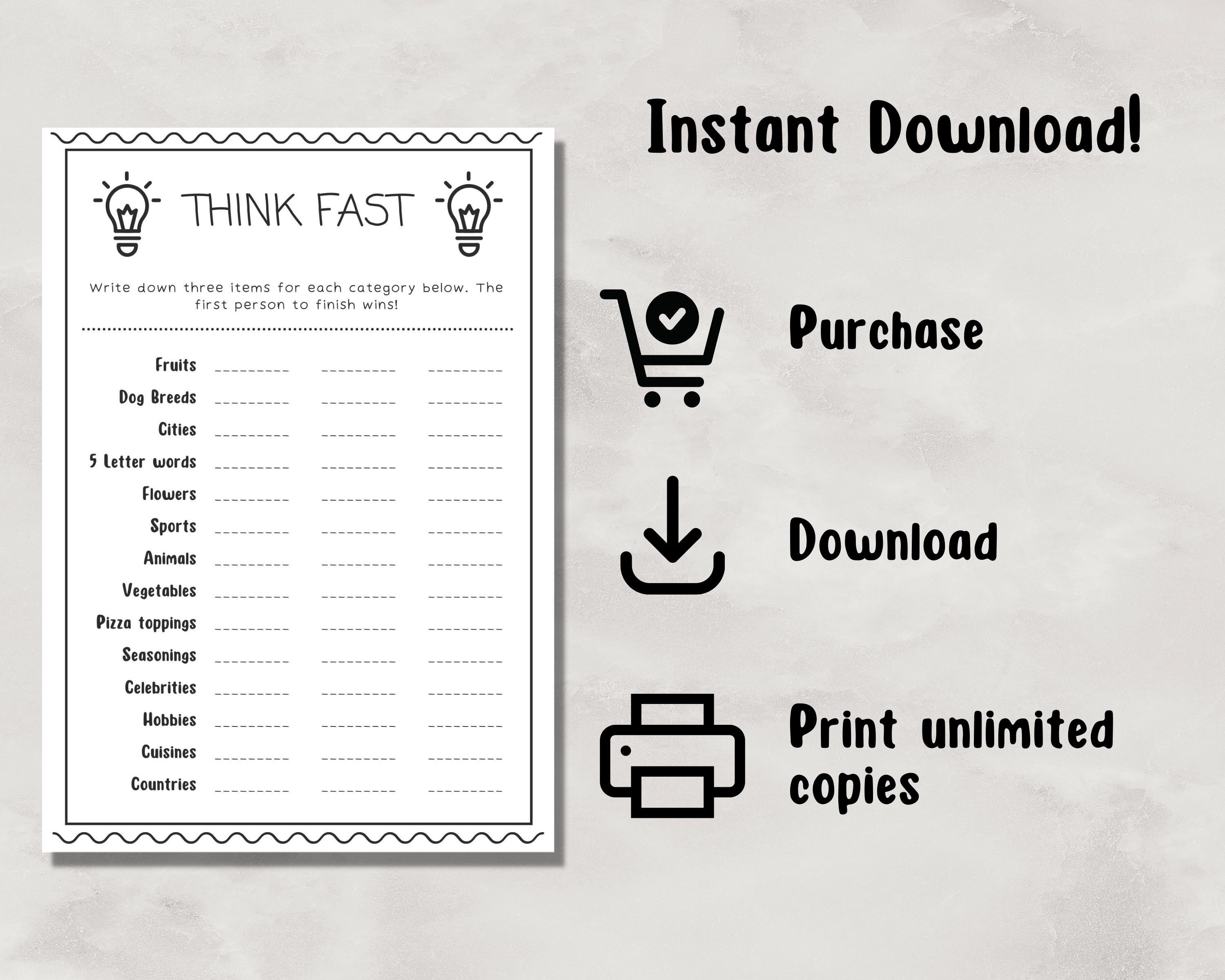Think Fast Game, Family Party Games, Get to Know, Icebreaker, Meet and ...