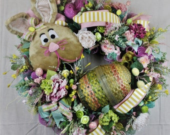 Large handmade bunny Easter Wreath, Easter Wreath, Bunny Wreath, Spring Wreath, Floral Wreath, wall decor, home decor, Easter decor