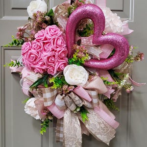 Valentine Wreath, Romantic Wreath, Boho Wreath, Valentine Door Decor, Valentine Decor, Pink Wreath, Heart Wreath, Heart Door Hanger