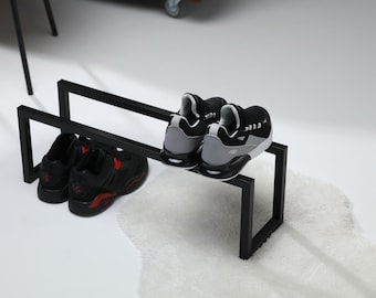 Modern Metal Shoe Rack: Entryway Industrial Shelf, Black Powder Coat