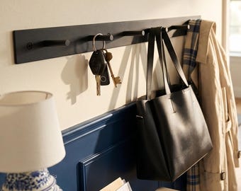 Metal Wall Mount Coat Rack, Modern Entryway Organizer, Black Steel Wall Hooks, Coat and Key Holder