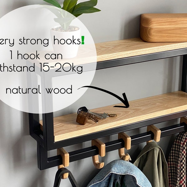 Holz Metall Garderobe Wandhalterung | Metall-Wandregale für Mantel | Holzgarderobe mit Regal | Badezimmer Handtuch | Wandgarderobe