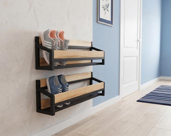 Wall Mounted Metal Shoe Rack: Entryway Industrial Organizer